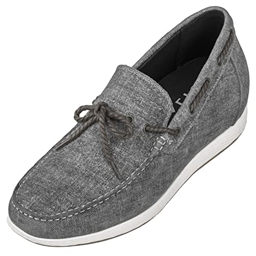 CALTO Men's Invisible Height Increasing Elevator Shoes - Grey Denim Slip-on Lightweight Casual Loafers - 2.4 Inches Taller - S1101 - Size 10 D(M) US