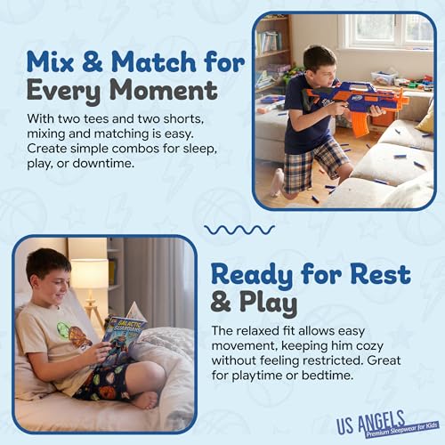 Image of US Angels Pajamas Set for Boys, 4-Piece Set, Short Sleeve Shirt with Pajama Shorts