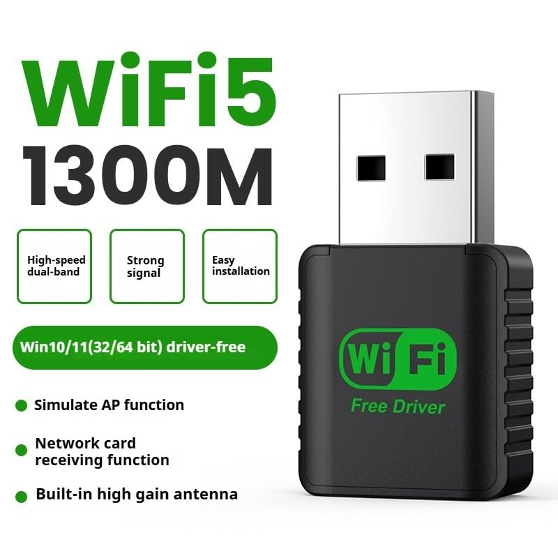USB WiFi Adapter, Plug-and-Play 1300Mbps Dual-Band WiFi, 5G/2.4G Wireless Network Adapter, Built-in high-gain Antenna, Suitable for PC desktops and laptops Windows 11/10/8.1/8/7.