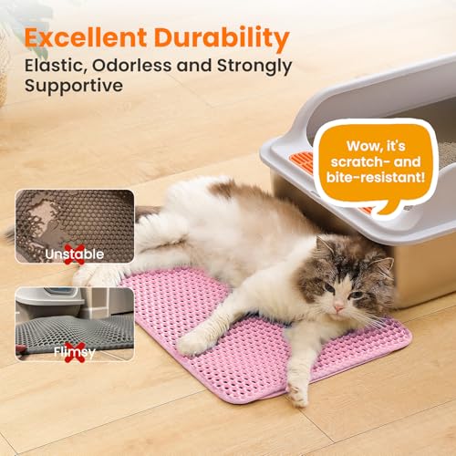 Image of Cat Litter Mat,Large Honeycomb Double Layer Cat Litter Trapping Mat, Non Slip Waterproof Urine Proof Cat Litter Box Mat, Kitten Supplies and Essentials