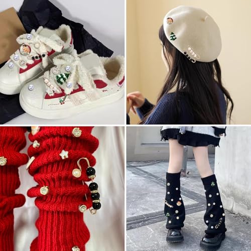 Image of 100 Pcs Junk Socks Charms Kit Green and Red Charms for Socks Brooches and Pins for Women Junk Case Shoe Decoration with Pearls Sneakers DIY Rhinestones Chains Kit