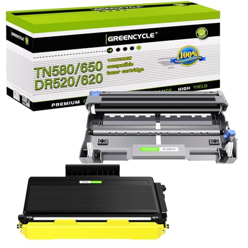 Greencycle M-TN580-1PK+DR520-1PK 1 Drum + 1 Toner High Yield Black Toner Cartridges & Drum Drum Unit Set Compatible For Brother Tn580 Tn650 Dr620 Dr520 Use With Dcp-8060 Dcp-8065Dn Hl-5240 Mfc-8870Wn Mfc-8480Dn Printer cover