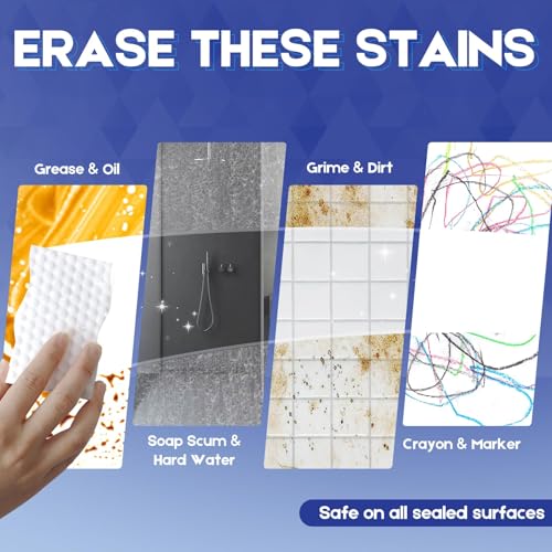 Image of Magic Sponge Eraser, 3X Density Melamine Cleaning Sponges, 24 Pack | Long-lasting melamine sponges clean kitchen, bathroom, floors, walls and furniture with water only.