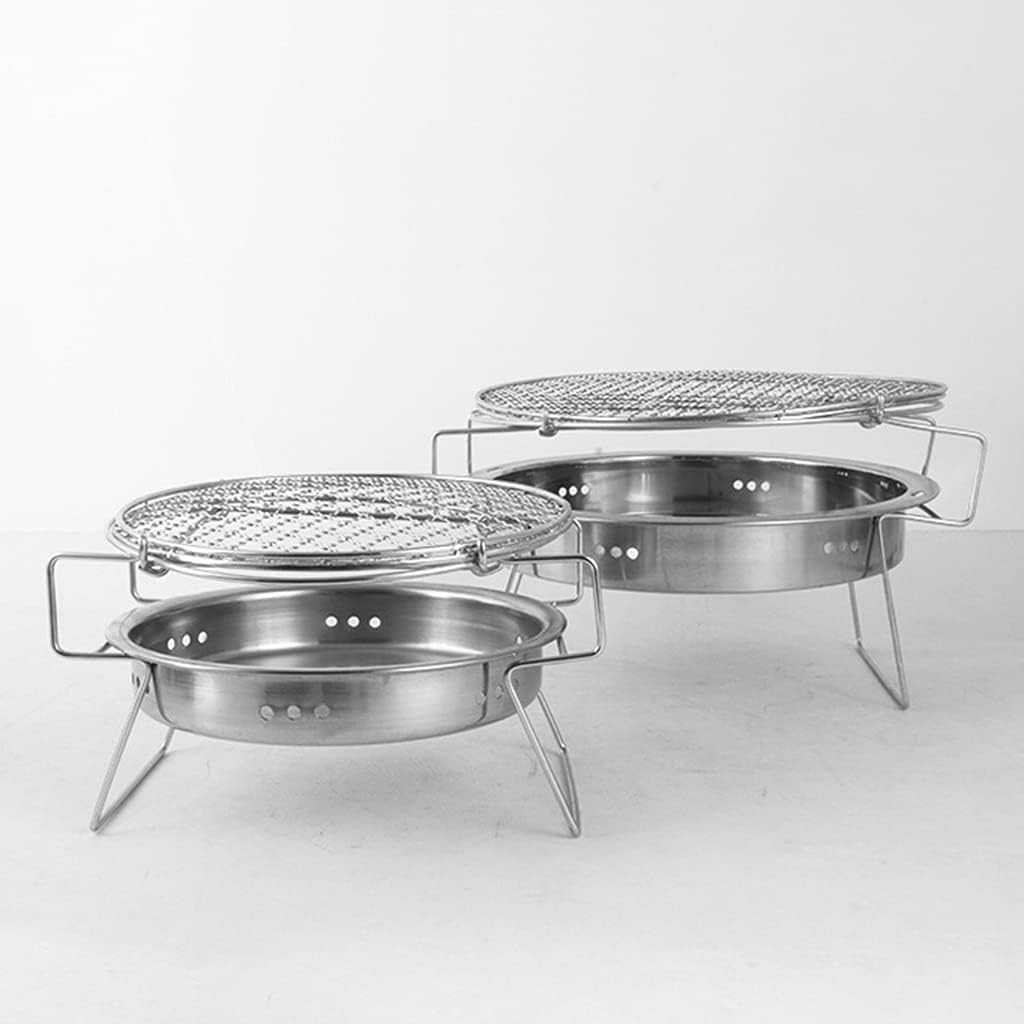 Stainless Steel Round Barbecue Rack Folding Campfire BBQ Charcoal Grill Combo