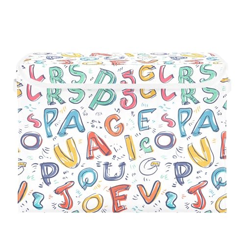 senya Large Storage Bins with Linen Collapsible Foldable Storage Cubes Fabric Closet Organizer Containers box with Flip-Top Lid for Home Bedroom Office 16.7 x 12.6 x 11.8in (Style Latin Alphapet)