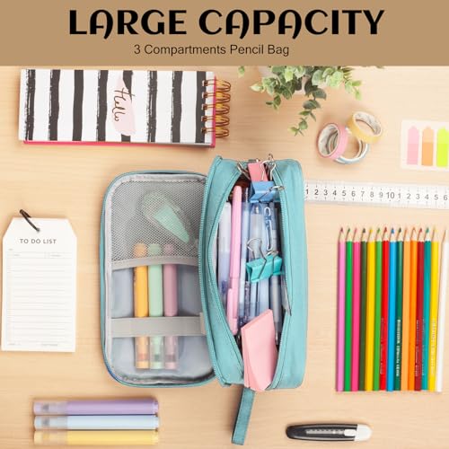 Image of Pencil Case Big Capacity Pen Pouch Large Storage Holder Marker Pen Bag Durable 3 Compartment School Office Desk Organizer Portable Cute Zipper Stationery for Kids Teen Student Boys Girls Adults