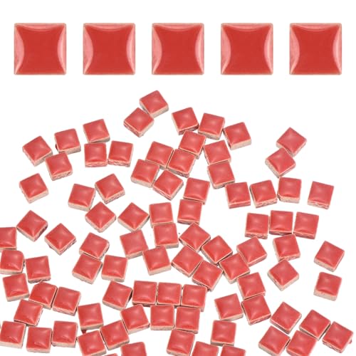 QUARKZMAN Mosaicos Para Manualidades 0.44 LB Cuadrados Esmaltados, Piezas De Mosaico Cerámico Rojo De 0.4x0.4 Pulgadas Suministros A Granel Para DIY Cuadros, Decoración Regalos