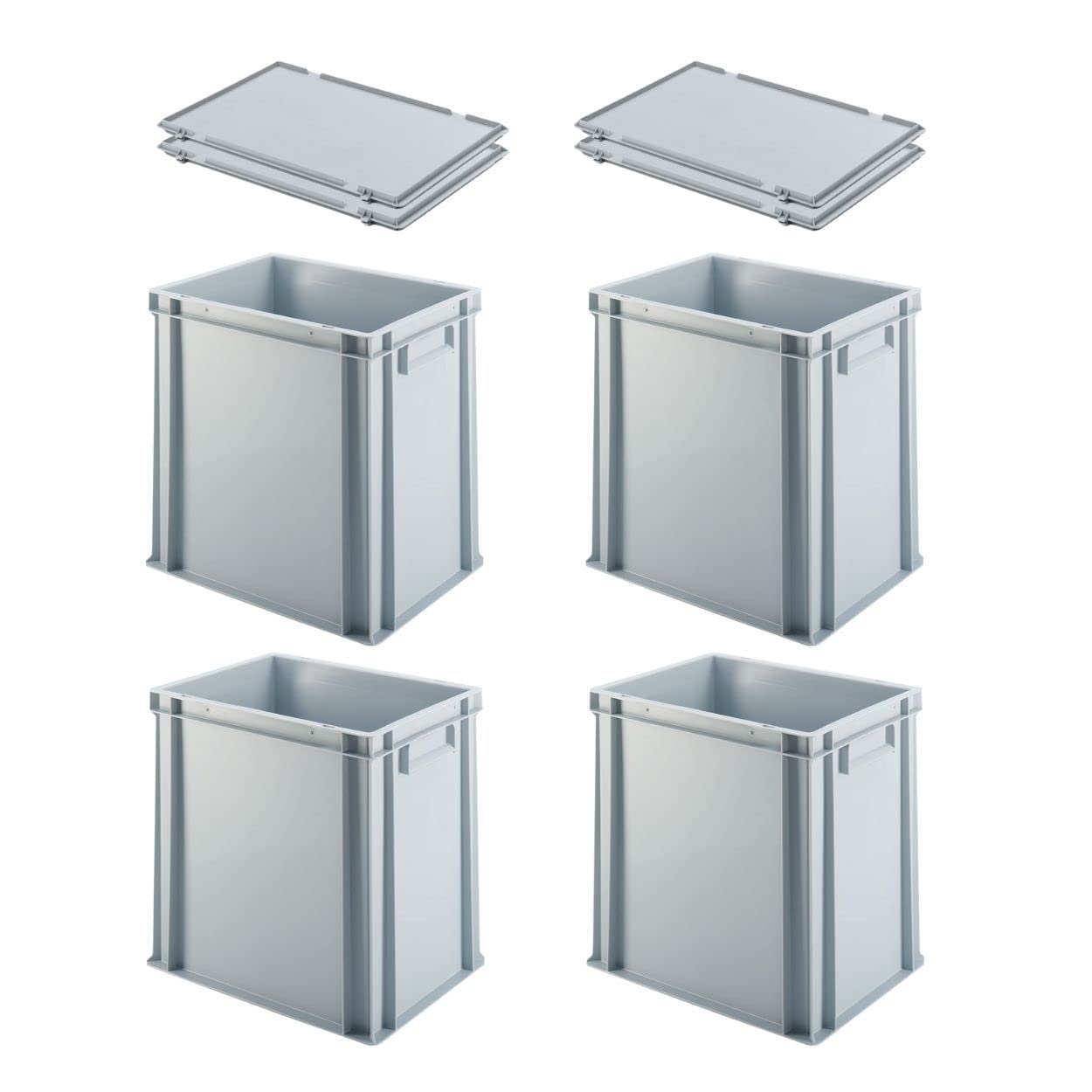 PROREGAL SuperSparSet 4x Eurobehälter 40x30x40cm 37 Liter Grau Transportbox Stapelbehälter