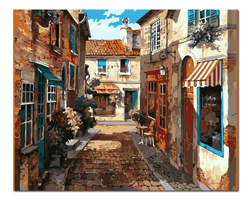 Idée cadeau peinture par numéros village 40x50cm avec cadre en bois DIY