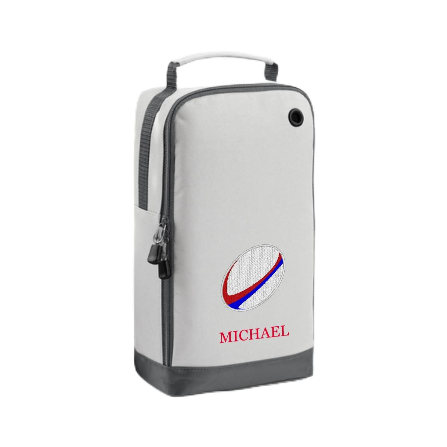 Rugby Boot Bag Personalised & Customised with Embroidered Name & Rugby Ball Motif Free P&P (Ice Grey) — image 1
