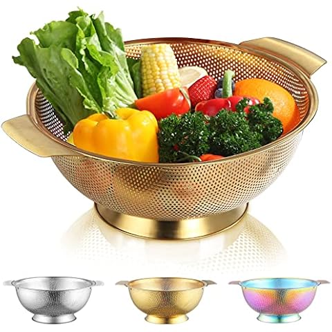 Kyraton Gold Colander with Heavy Duty Handles Cover