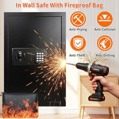 Image of Black 22.05 inch Tall Wall Safes Between Studs 16 inch Centers with Fireproof Bag