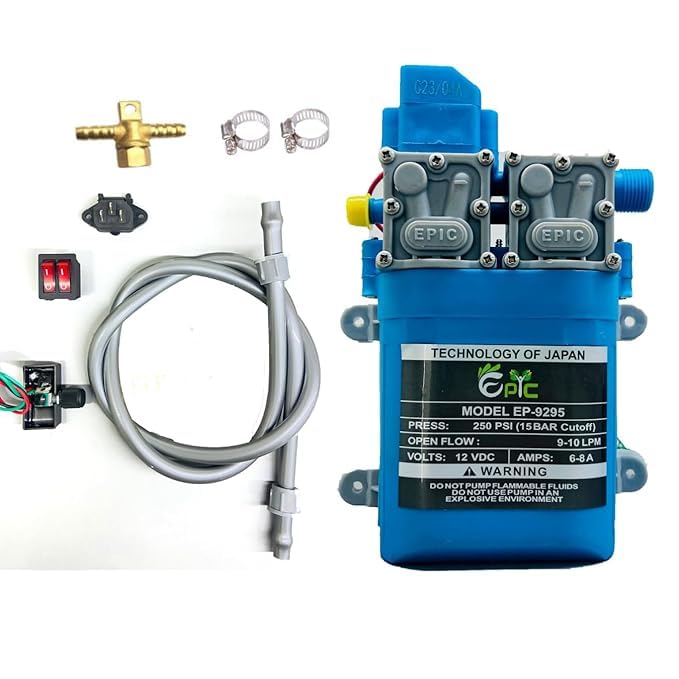 Epic High Pressure 12v DC Battery Electric Portable Diaphragm Pump 250 PSI Double Motor Kit Used as Car Washer Ac Cleaning Agriculture Sprinkler Water Drip