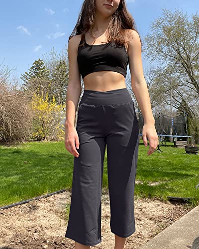Image of G4Free Capri Pants for Women Wide Leg Yoga Dress Capris with Pockets Cross Loose Casual Work Crop Pants