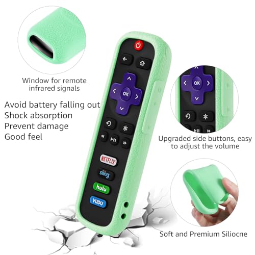 Image of 4 Pack Remote Cover for Roku, Case for Hisense /TCL Roku TV Steaming Stick /Express Universal Replacement Controller Silicone Sleeve Skin Glow in the Dark Orange White Light Green Blue with Lanyards