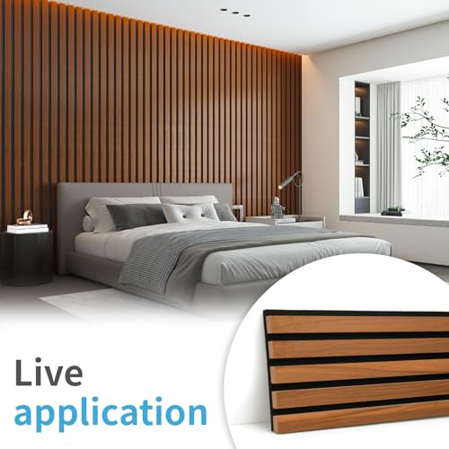 Image of Art3d 4-Pack Soundproof Wood Slat Wall Panels, 94.5 x 7.9 Inch, Dark Walnut