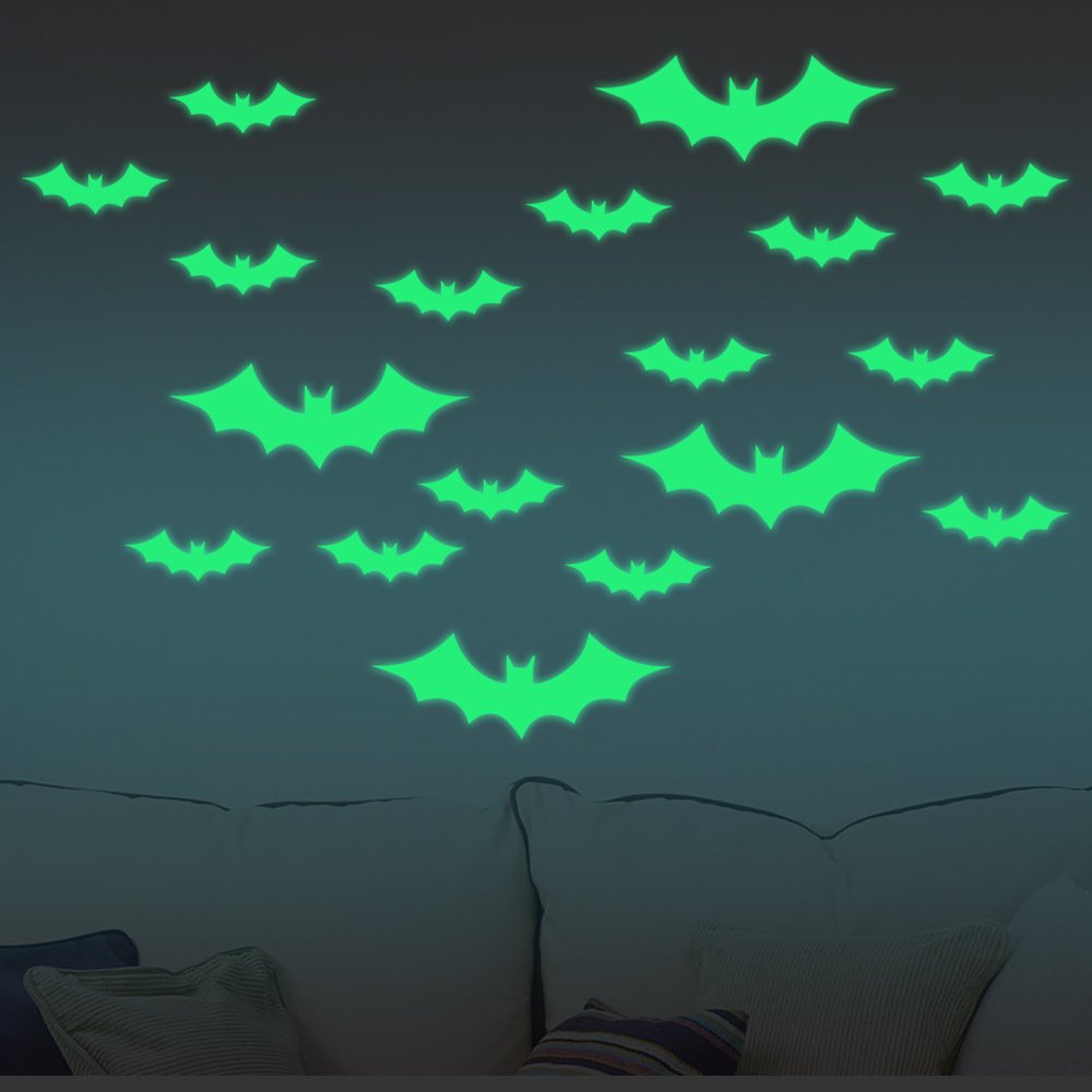 Clest F&H 13pcs/Set Halloween Bat Luminous Stickers Decorative Wall Stickers for Kids Rooms Glow in The Dark Wall Decals