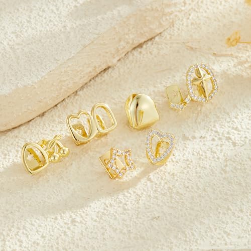 6PCs Grillz for Women Hip-Hop Punk Rhinestones Cross Grillz Hollow Out Heart Star tooth cap Gold Plated Silver Grills for Your Teeth2