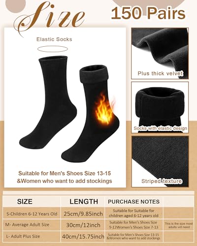 Henoyso 150 Pairs Thermal Socks Bulk Warm Thick Winter Unisex One Size Socks for Men Women Homeless Care Package3
