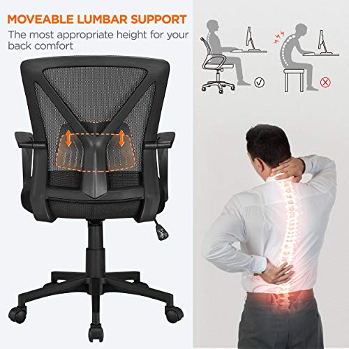Image of Yaheetech Mid-Back Mesh Task Office Desk Chair with Wheels and Arms, Black | Breathable mesh back and foam-padded seat for all-day comfort; sturdy metal frame, height adjustable, and easy to assemble