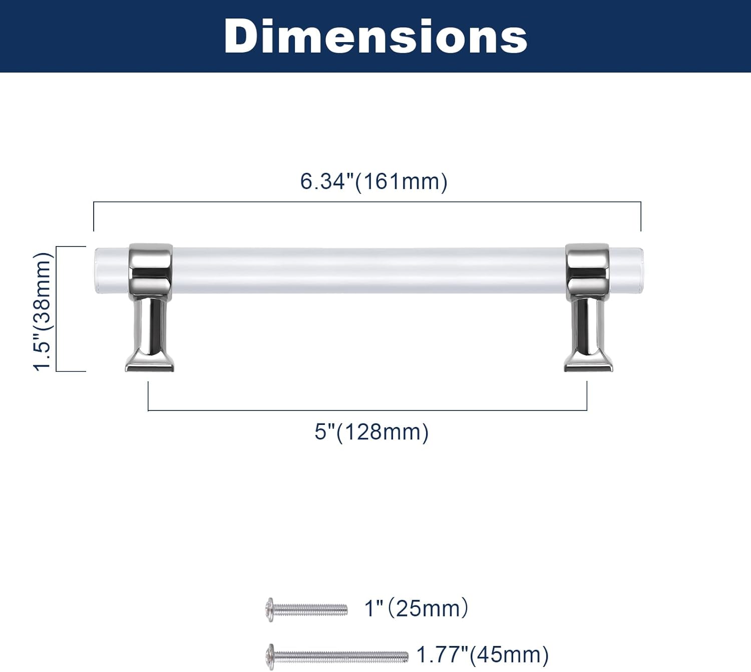 Orger 5 Pack Acrylic Cabinet Handles 5 inch Drawer Pulls Modern Decor Silver Chrome Kitchen Hardware Cabinet Pull Handles for Dresser Drawers and Cupboards - Image 2