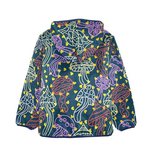 Neon Print Mushrooms Girls Fleece Jacket Girls Fall Jacket Girls Zip Up Hoodie Girls Sherpa Jacket 2-10T2