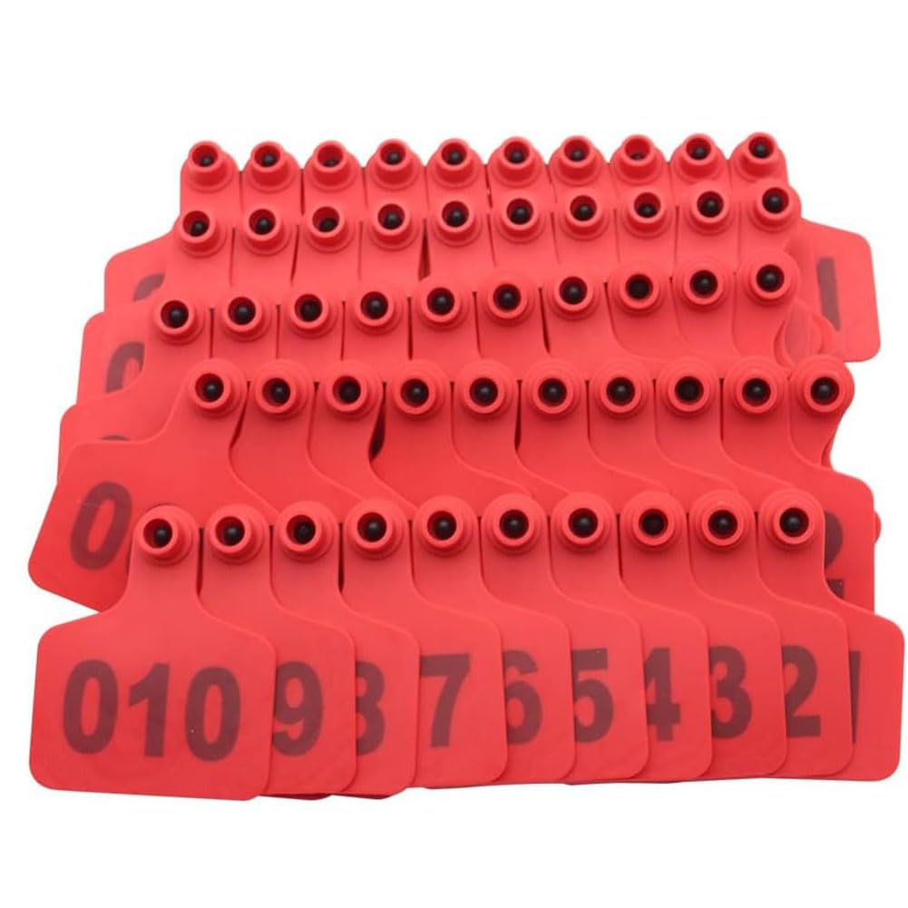 Kolczyki dla zwierząt gospodarskich, Kolczyki dla bydła, wielokolorowe, wiele rozmiarów, opakowanie 100 sztuk(Red 6 * 7.5cm (2.36 * 2.95in),101-200)