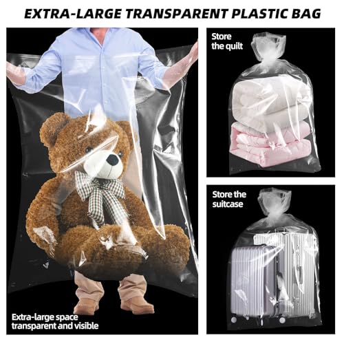 5 Stück Extra Große Durchsichtige Aufbewahrungsbeutel, 100 × 150 cm Plastiktüten Große, Wiederverwendbare Umzugstaschen für Bettdecken, Kleidung, Tröster, Koffer, Große Plüschtiere