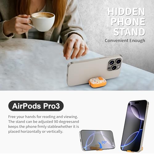 Image of for AirPods Pro 3 Case(2025) with Secure Lock Clip and Phone Stand,Cute Floral Girly Style Protective Cover with Cleaning Kit and Carabiner for Apple iPod Pro 3rd Generation(Sunshine Petals)