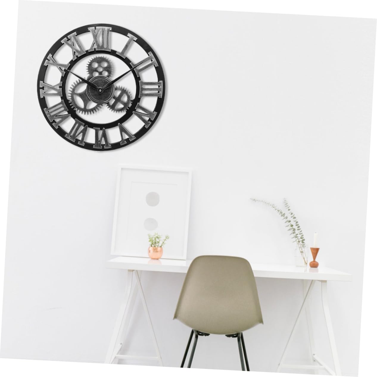 Cabilock Reloj de Pared Industrial Creativo de Metal y Madera Plata | Fácil de Instalar y Retirar, para Dormitorio y Salón, Estilo Moderno y Decorativo