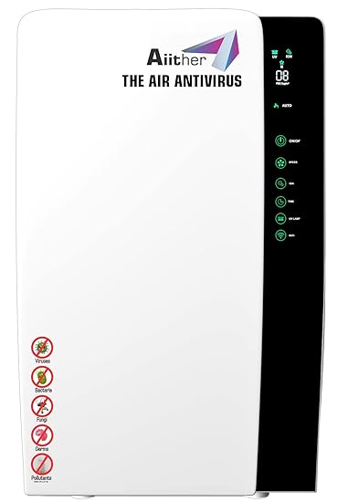 Aiither Professional Air Purifier for indoor living room bad room with Virus & Bacteria Protection Wi-Fi Enabled 8-Stage Filtration with HEPA 14 Filter + Activated Carbon Filter + Passive Filter + Negative Ion Generator Removes 99.99% of Pollutants cover 350 Square Feet area