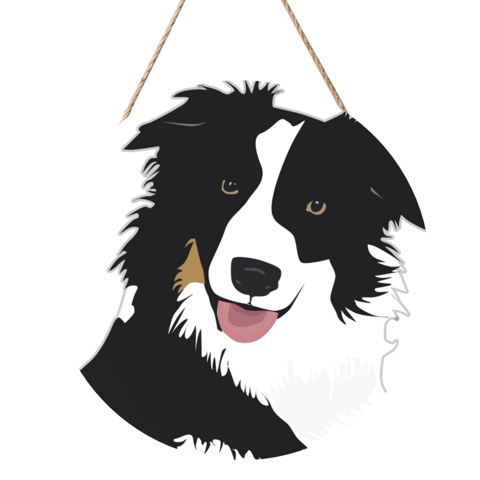 InOmak Border Collie Dog, Round Wood Panel Painting 12 in, Wall Hanging Painting For Home