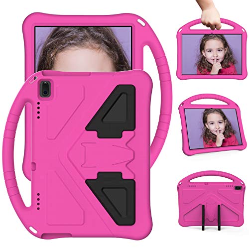Funda para tablet Lenovo Tab E10 de 10.1 pulgadas TB-X104F/Tab 4 10 Plus (TB-X704F/N/L/V)/ Tab 4 10 (TB-X304F/N), mango duradero para niños, con soporte, ligera, a prueba de golpes, color rojo rosa