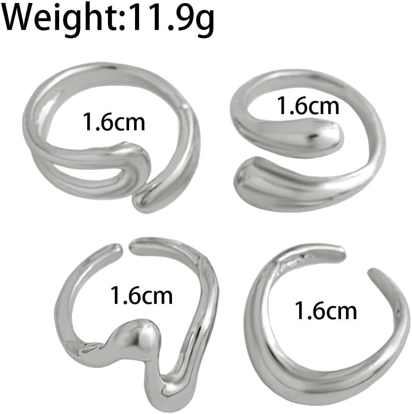 Stacked Glossy Teardrop Open Knuckle Rings Set for Women,Retro Minimalist Geometric Aesthetics Line Finger Rings,Personalized Jewelry Accessories Gifts - Image 3