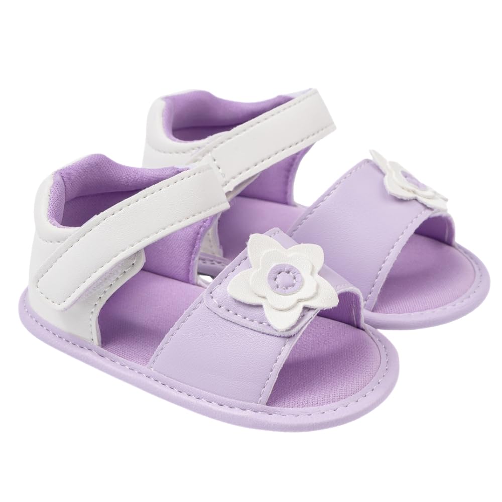 6 To 12 Months Baby Girls Flower Purple Hook & Loop Sandal Booties-BT5475-image-5
