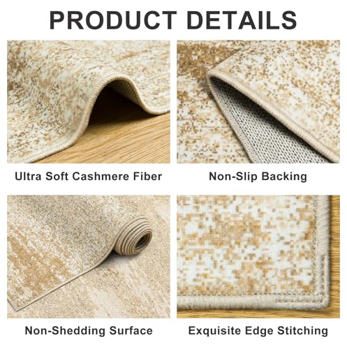 8x10 Area Rugs for Living Room - Washable Rug Modern Abstract Soft Large Neutral Non-Slip Carpet Indoor Floor Stain Resistant Thin Carpets for Bedroom Dining Room Farmhouse Nursery Home Office Beige