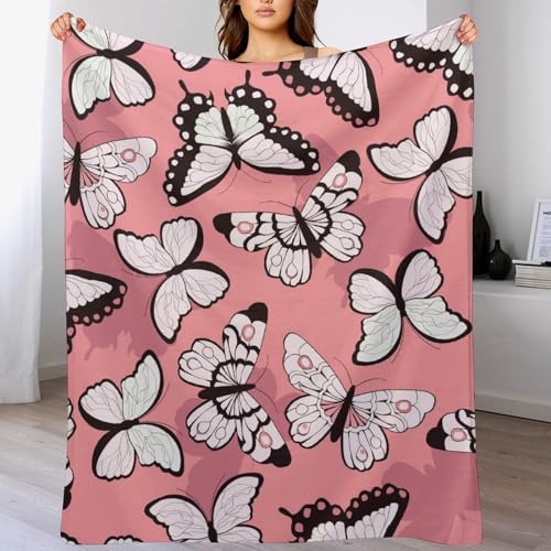 Couverture polaire papillons roses, cadeau déco parfait 130x150