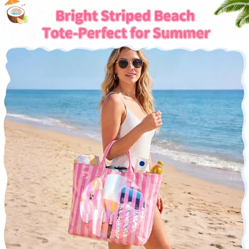 Bolso Tote rayado de PVC para mujer resistente al agua miniatura 6