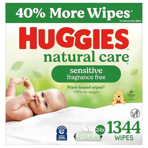 Huggies Natural Care Sensitive Baby Wipes, Unscented, Hypoallergenic, 99% Purified Water, 24 Soft Packs of 56 (1344 Wipes Total)