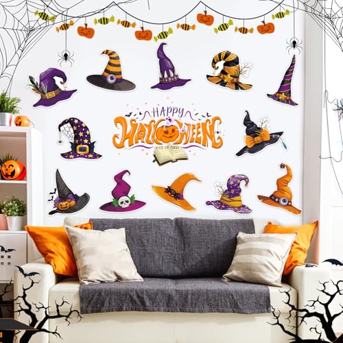 Image of 48 Pcs Halloween Cutouts, Cute Witch Hat Cutouts Halloween Bulletin Board Decorations Witch Hat Paper Cut-Outs for Home School Trick or Treat Party Chalkboard Wall Decor