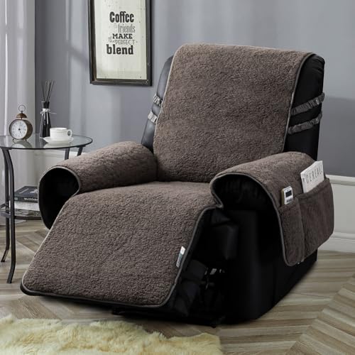 Image of STONECREST Recliner Chair Cover, Sherpa Slipcover, Stay in Place (DKGrey, 23 inch Regular Recliner)
