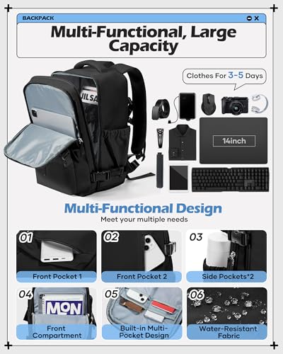 winspansy Carry on Travel Backpack for Women Men Lightweight Business Gym Laptop Work Backpack Airport Frontier Airlines Personal Item Bag Flight Approved Mochilas de Viaje Black3