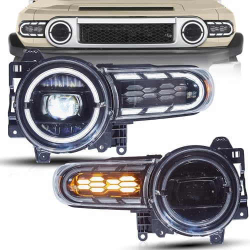 VLAND LED Headlights Assembly Compatible with Toyota FJ Cruiser 2007-2017 LED Front Light with Sequential Turn Signal Projector Headlamp