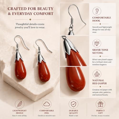 Natural Red Stone Earrings for Women Crystal Dangle Drop Birthstone Jewelry - image 5