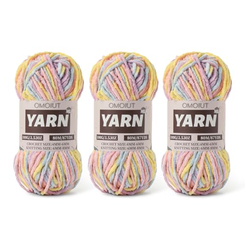 Image of Fluffy Chenille Yarn for Crocheting - Baby Yarn for Crocheting Soft Blanket - 3 Pack of 100g /(87.4yds) Crochet Amigurumi Chunky Yarns - Super Bulky 5 Velvet Yarns (3 Macaron)