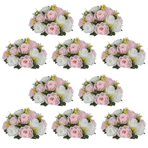 Image of NUPTIO Flower Ball Centerpieces for Tables: Pink & White Artificial Rose