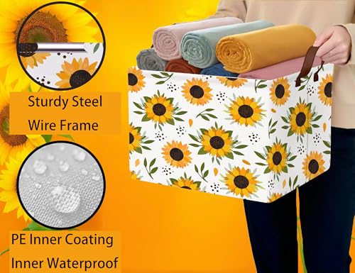 Image of Sunflower Empty Gift Storage Basket Collapsible Canvas Baby Toy Bin Decor(Yellow)