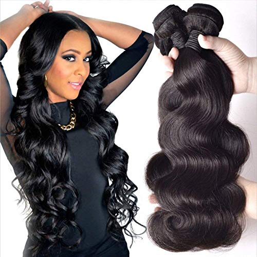 Luduna Brazilian Hair Body Wave 4 Bundles Unprocessed 100% Human Hair Can Be Dyed And Bleached (18 20 22 24, Natural Color)