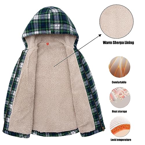 Image of ThCreasa Boys Plaid Flannel Jackets Sherpa Lined Zip Up Long Sleeve Warm Flannel Shirt with Hood