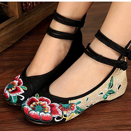 Women Chinese Embroidered Flower Flat Bridal Mary Jane Ballet Shoes4